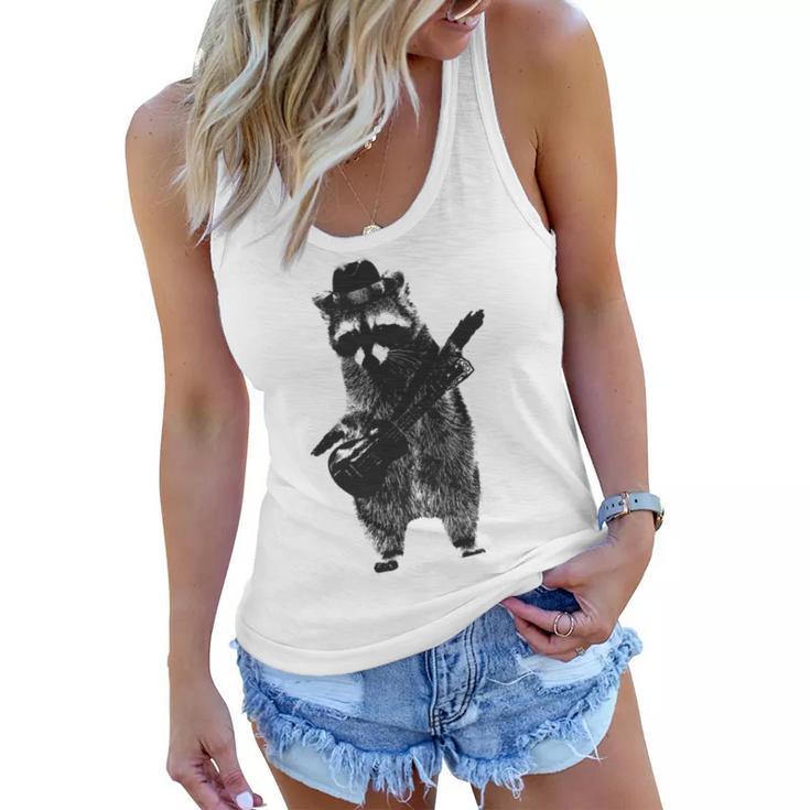 Raccoon Wielding Ukulele Women Flowy Tank