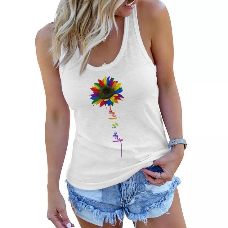 Rainbow Sunflower Love Is Love Lgbt Gay Lesbian Pride  Women Flowy Tank
