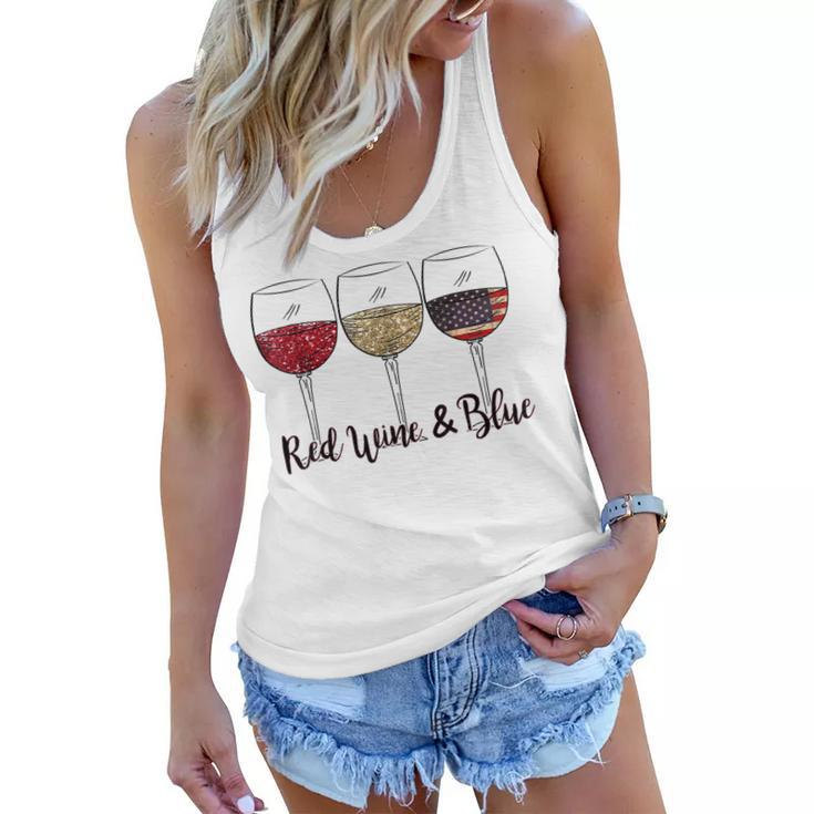 Red Wine & Blue 4Th Of July Wine Red White Blue Wine Glasses  V4 Women Flowy Tank