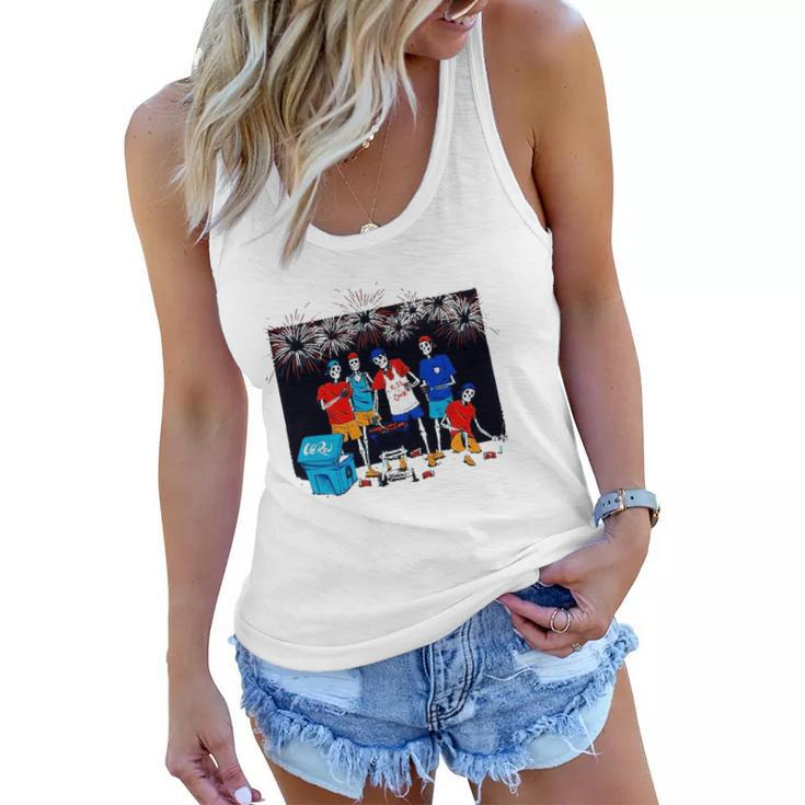 Skeleton The Cookout Usa Kiss The Cook 4Th Of July Women Flowy Tank