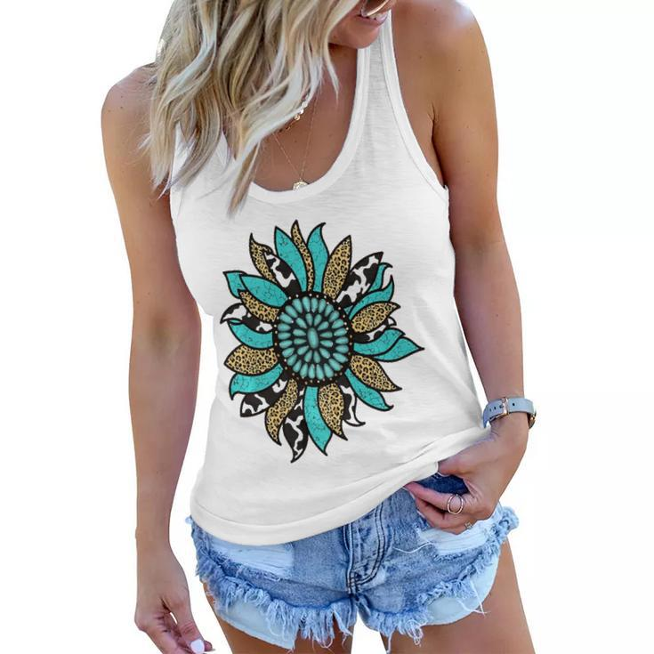Turquoise Rodeo Decor Graphic Sunflower  Women Flowy Tank