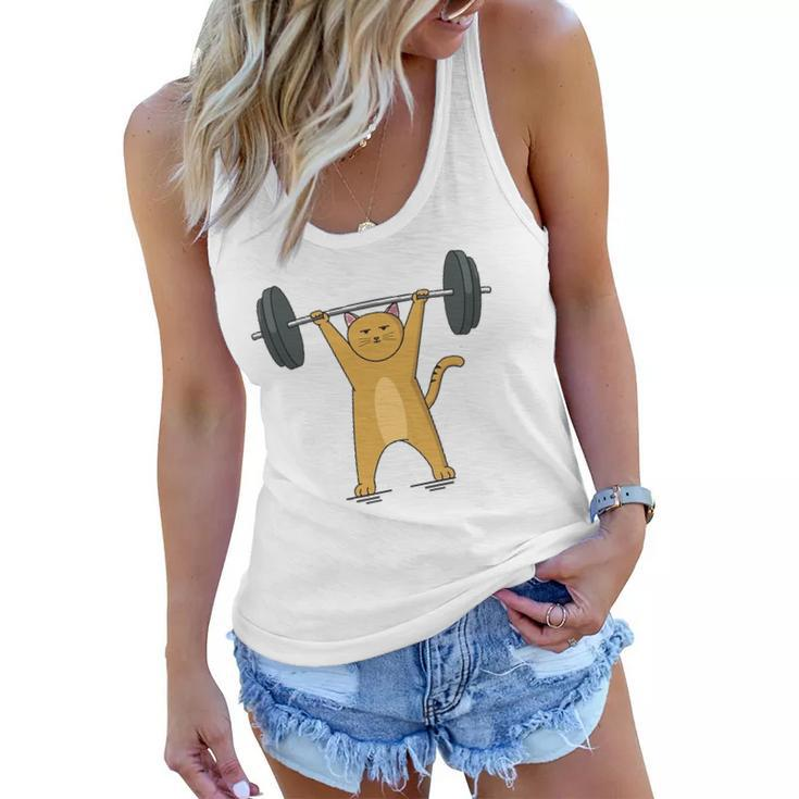 Weightlifting - Cat Barbell Fitness Lovers Gift Women Flowy Tank