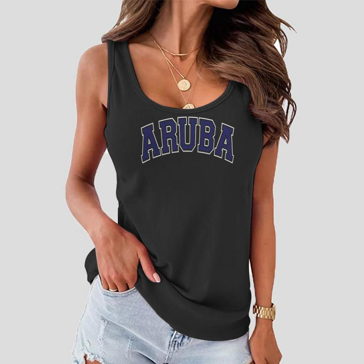 Aruba Varsity Style Navy Blue Text Women Flowy Tank