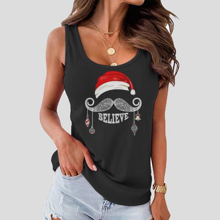 Believe Christmas Santa Mustache With Ornaments - Believe Women Flowy Tank