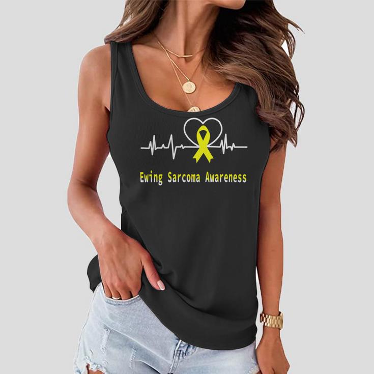 Ewings Sarcoma Awareness Heartbeat Yellow Ribbon Ewings Sarcoma Ewings Sarcoma Awareness Women Flowy Tank