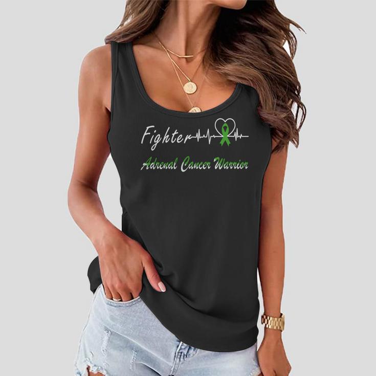 Fighter Adrenal Cancer Warrior Heartbeat Green Ribbon Adrenal Cancer Adrenal Cancer Awareness Women Flowy Tank