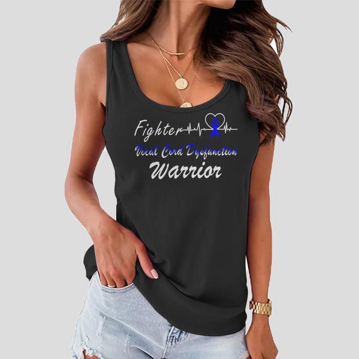 Fighter Vocal Cord Dysfunction Warrior Heartbeat Blue Ribbon Vcd Vocal Cord Dysfunction Awareness Women Flowy Tank