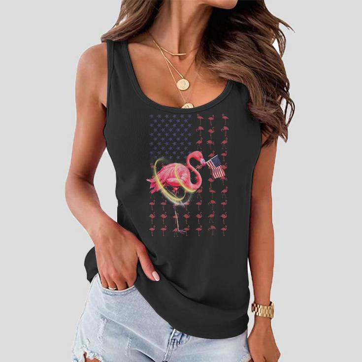 Flamingo American Usa Flag 4Th Of July Funny Patriotic Women Flowy Tank