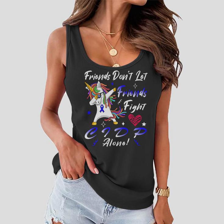 Friends Dont Let Friends Fight Chronic Inflammatory Demyelinating Polyneuropathy Cidp Alone Unicorn Blue Ribbon Cidp Support Cidp Awareness V2 Women Flowy Tank