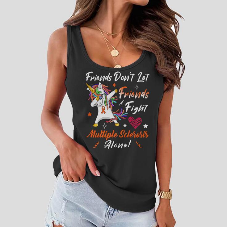 Friends Dont Let Friends Fight Multiple Sclerosis Alone Unicorn Orange Ribbon Multiple Sclerosis Multiple Sclerosis Awareness Women Flowy Tank