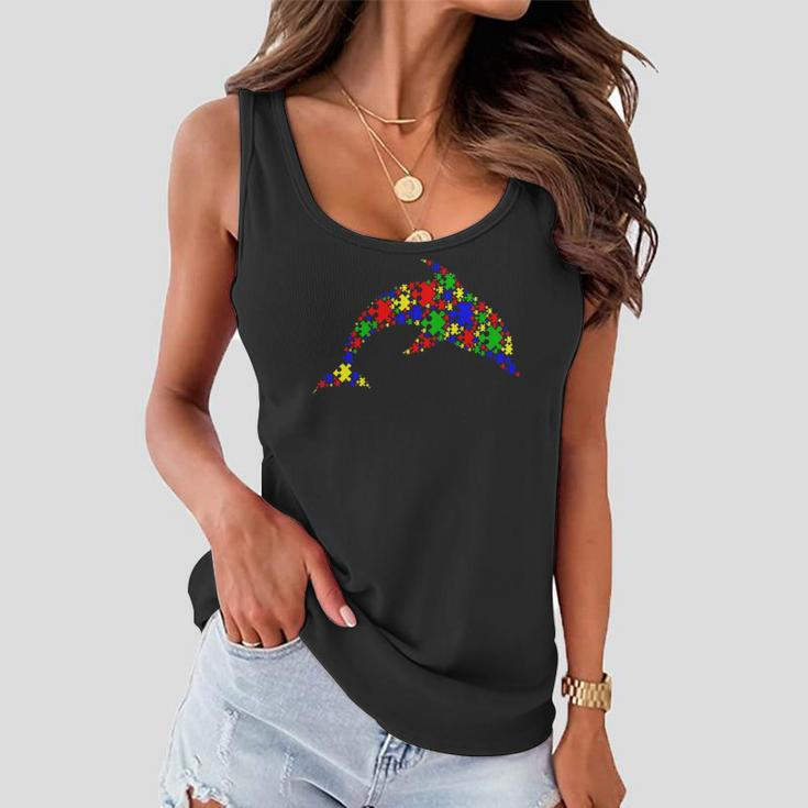Funny Dolphin Puzzle Animals Lover Autism Awareness Women Flowy Tank
