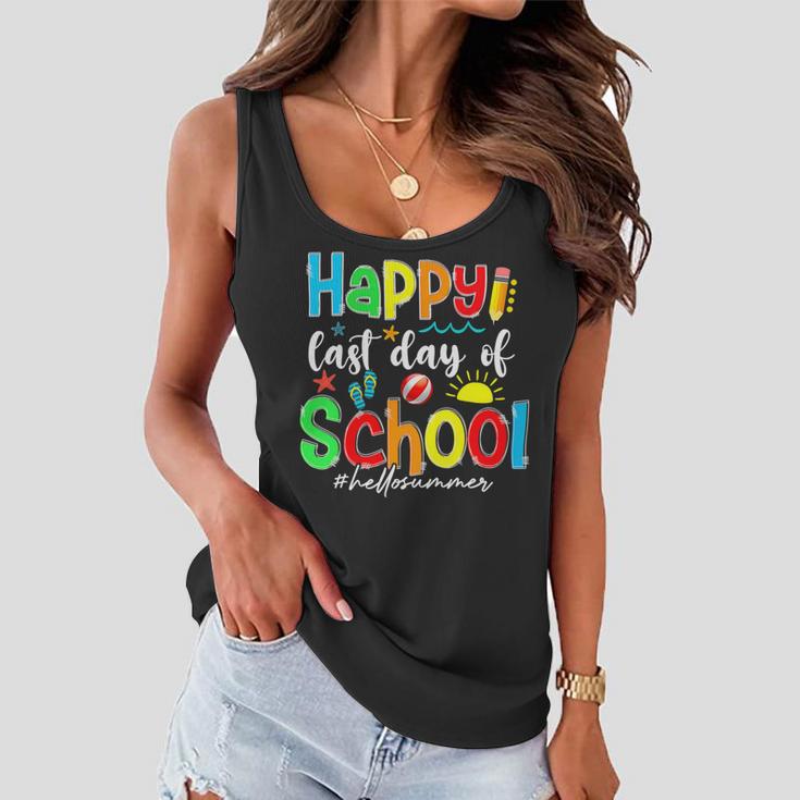 Funny Happy Last Day Of School Hello Summer Multicolored Women Flowy Tank