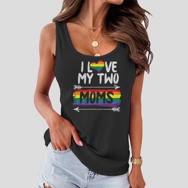 I Love My Two Moms Rainbow Gay Pride Flag Lgbtq Ally Kids Women Flowy Tank