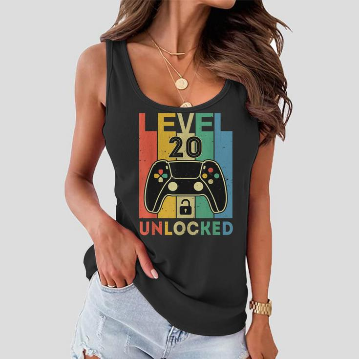 Level 20 Unlocked Retro Vintage Video Gamer 20Th Birthday Women Flowy Tank