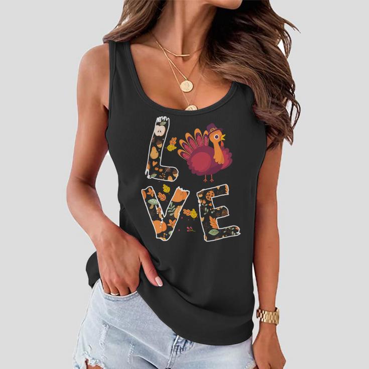 Love Turkey Thanksgiving Happy Fall 20 Shirt Women Flowy Tank