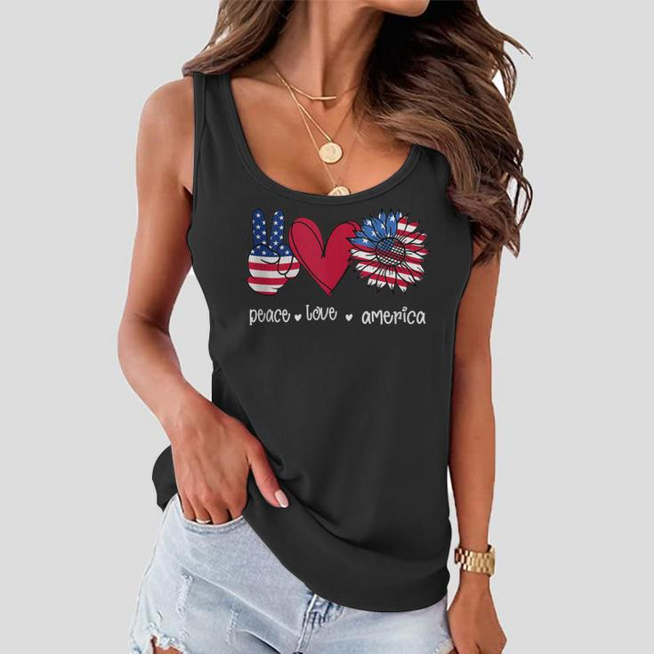 Peace Love America 4Th July Patriotic Sunflower Heart Sign V2 Women Flowy Tank
