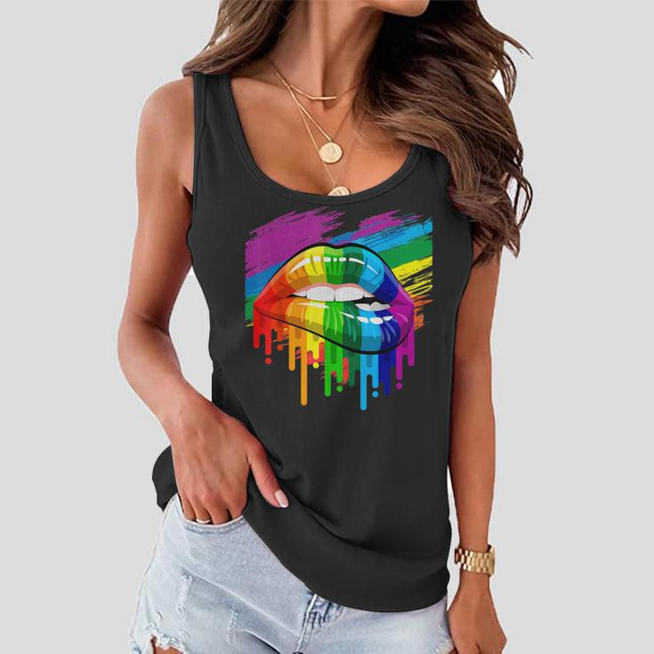 Rainbow Lips Lgbt Pride Month Rainbow Flag Women Flowy Tank