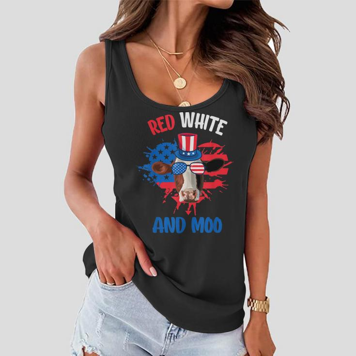Red White And Moo Patriotic Cow Farmer 4Th Of July Women Flowy Tank