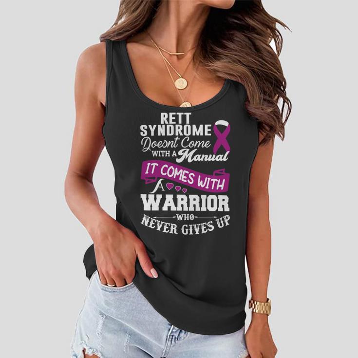 Rett Syndrome Doesnt Come With A Manual It Comes With A Warrior Who Never Gives Up Purple Ribbon Rett Syndrome Rett Syndrome Awareness Women Flowy Tank