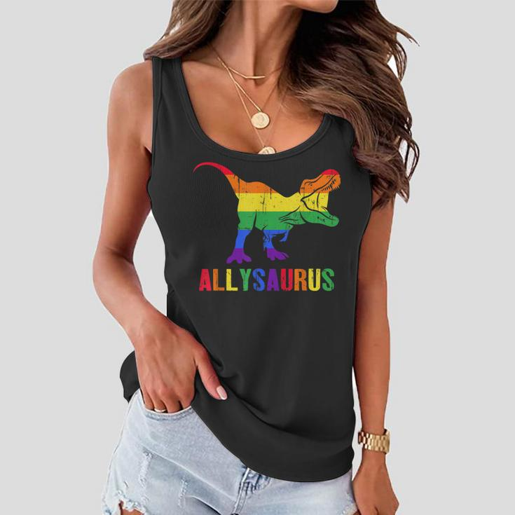 T Rex Dinosaur Lgbt Gay Pride Flag Allysaurus Ally Women Flowy Tank