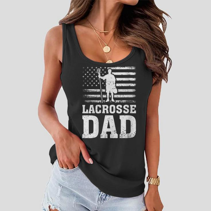 Womens Lacrosse Sports Lover American Flag Lacrosse Dad 4Th Of July Women Flowy Tank