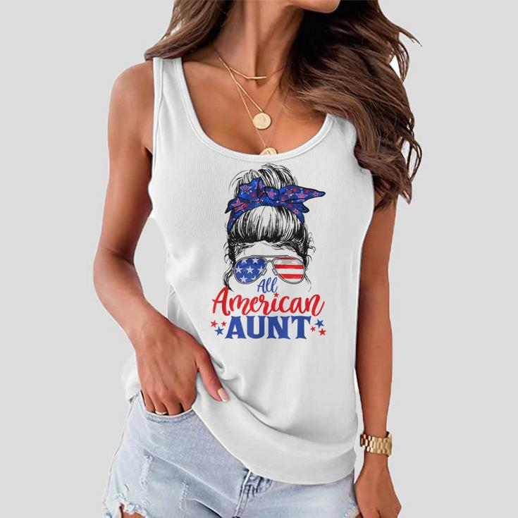 4Th Of July All American Aunt Messy Bun Patriotic Usa Flag Women Flowy Tank