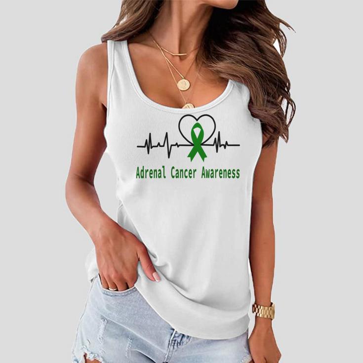 Adrenal Cancer Awareness Heartbeat Green Ribbon Adrenal Cancer Adrenal Cancer Awareness Women Flowy Tank