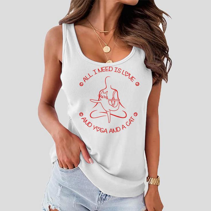 All I Need Is Love And Yoga And A Cat Lovers Gift For Yoga Lovers Red Women Flowy Tank