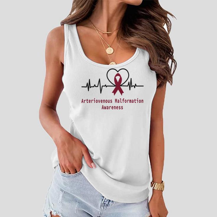 Arteriovenous Malformation Awareness Heartbeat Burgundy Ribbon Arteriovenous Malformation Support Arteriovenous Malformation Awareness Women Flowy Tank