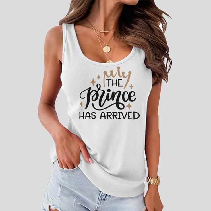 Baby Shower Text Design The Prince Has Arrived Women Flowy Tank