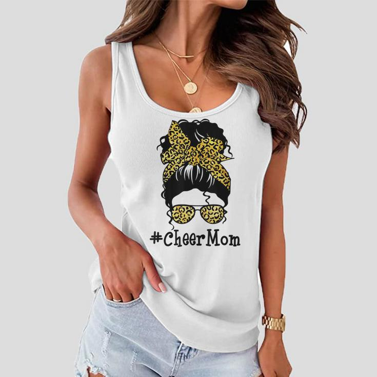 Cheer Mom Leopard Messy Bun Cheerleader Funny Mothers Day V2 Women Flowy Tank