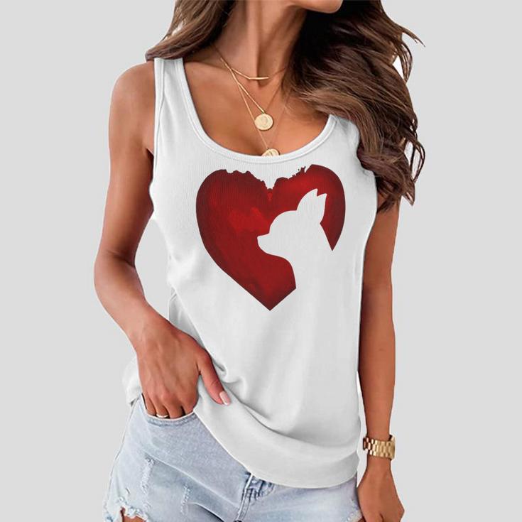 Chihuahua Shape With Red Heart Painting For Valentine Day Women Flowy Tank