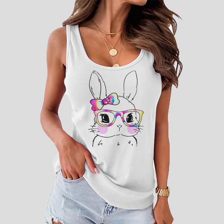 Cute Bunny Rabbit Face Tie Dye Glasses Girl Happy Easter Day Women Flowy Tank