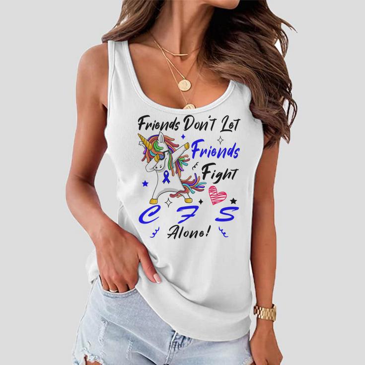 Friends Dont Let Friends Fight Chronic Fatigue Syndrome Cfs Alone Unicorn Blue Ribbon Chronic Fatigue Syndrome Support Cfs Awareness Women Flowy Tank