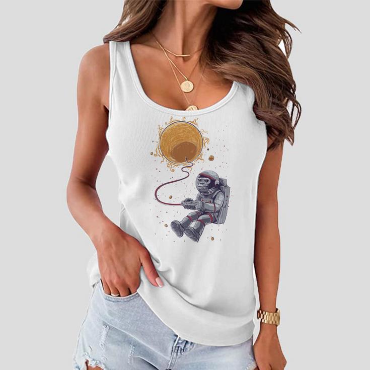 Funny Astronaut Monkey Blowing Sun V2 Women Flowy Tank