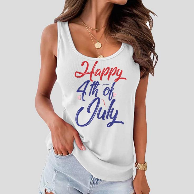 Happy 4Th Of July Dark Red Blue Text Women Flowy Tank