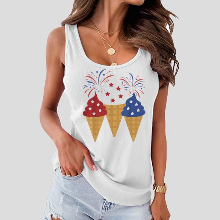 Memorial Day 4Th Of July Holiday Patriotic Ice Cream Women Flowy Tank