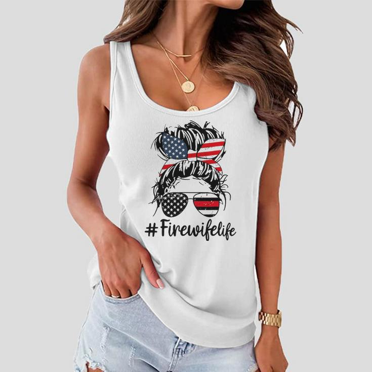Mom Life And Fire Wife Firefighter Patriotic American Women Flowy Tank