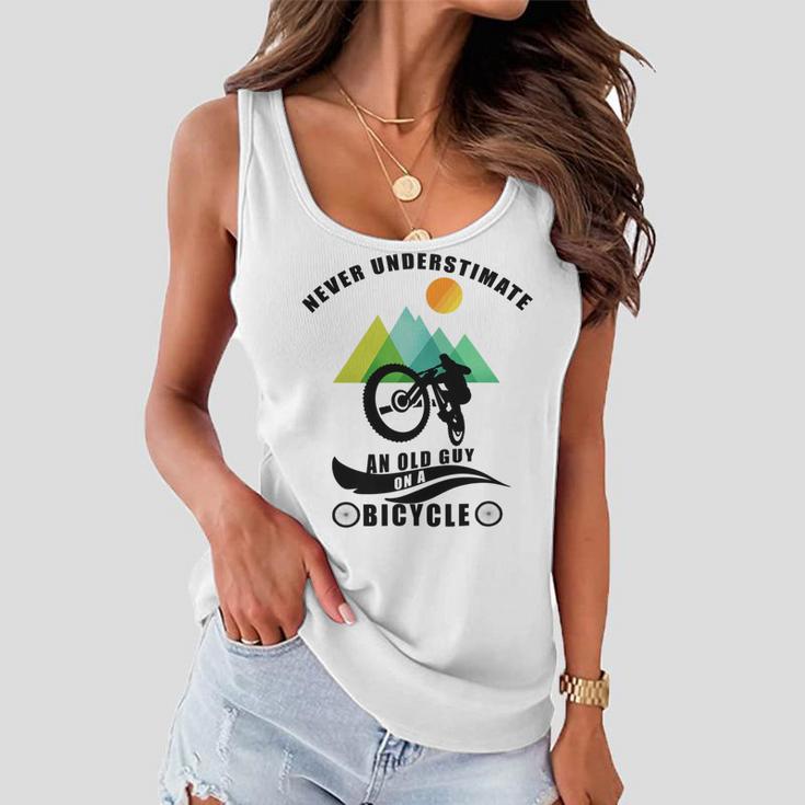 Never Underestimate An Old Guy On A Bicycle Women Flowy Tank