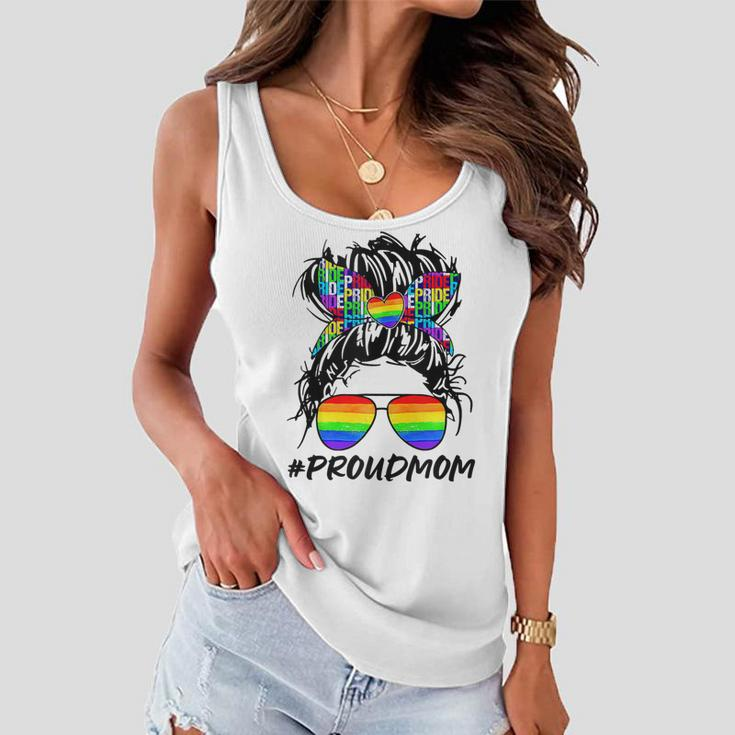 Proud Mom Lgbt Gay Pride Messy Bun Rainbow Lgbtq Women Flowy Tank