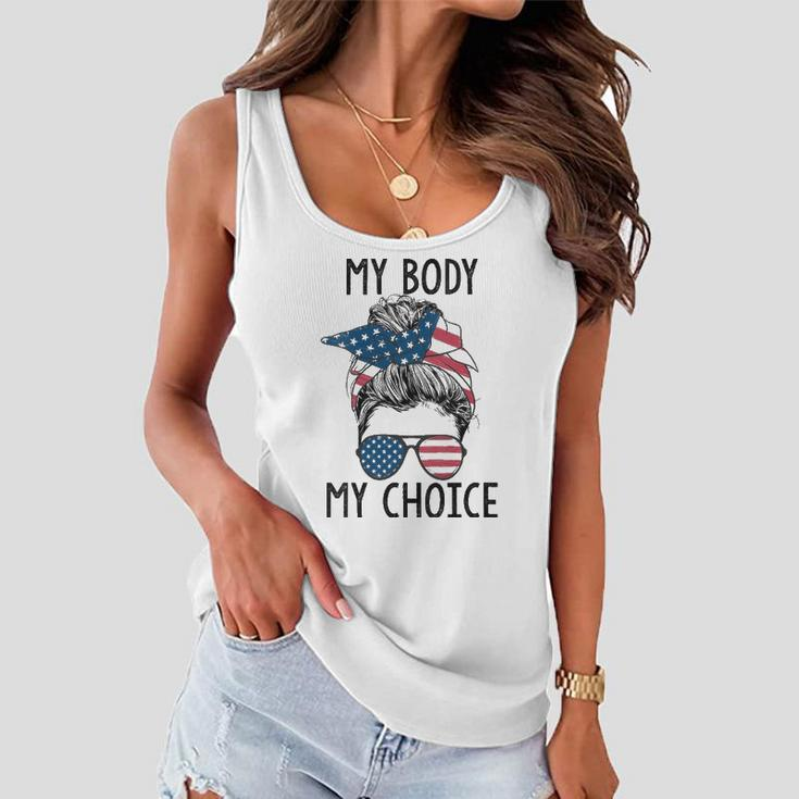 Womens My Body My Choice Pro Choice Messy Bun Us Flag Feminist Women Flowy Tank