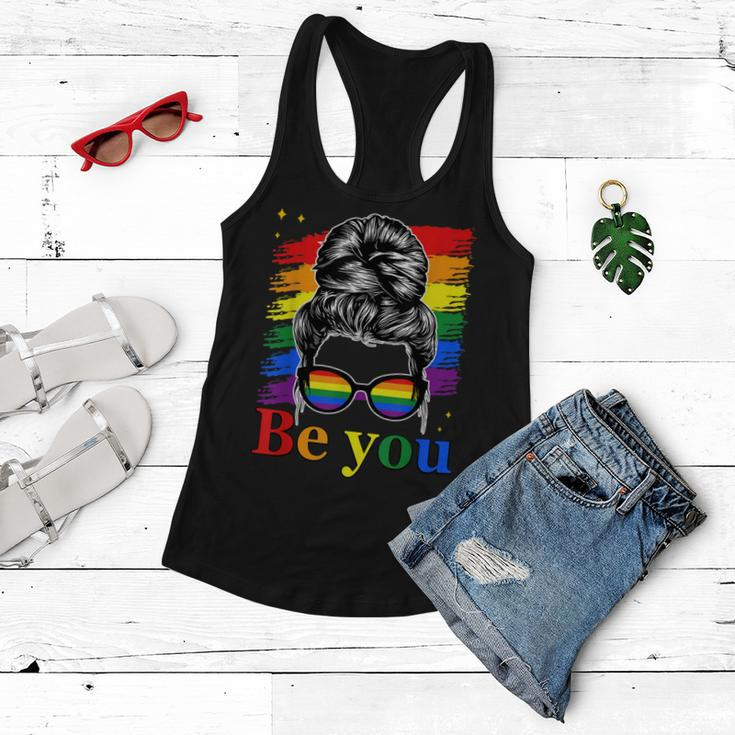 Be You Pride Lgbtq Gay Lgbt Ally Rainbow Flag Woman Face Women Flowy Tank