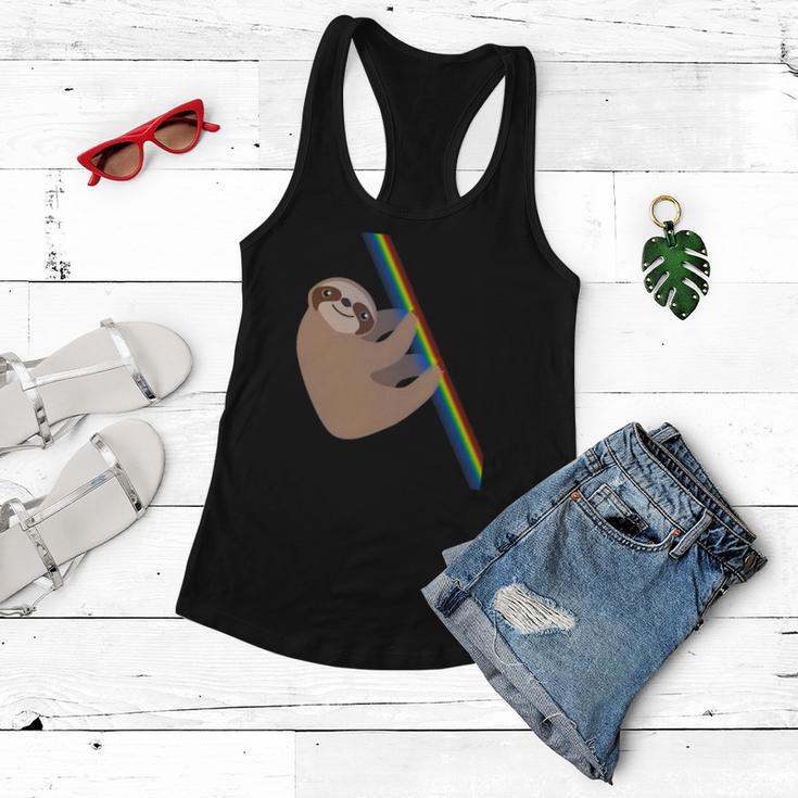 Cute Sloth Design - New Sloth Climbing A Rainbow Women Flowy Tank