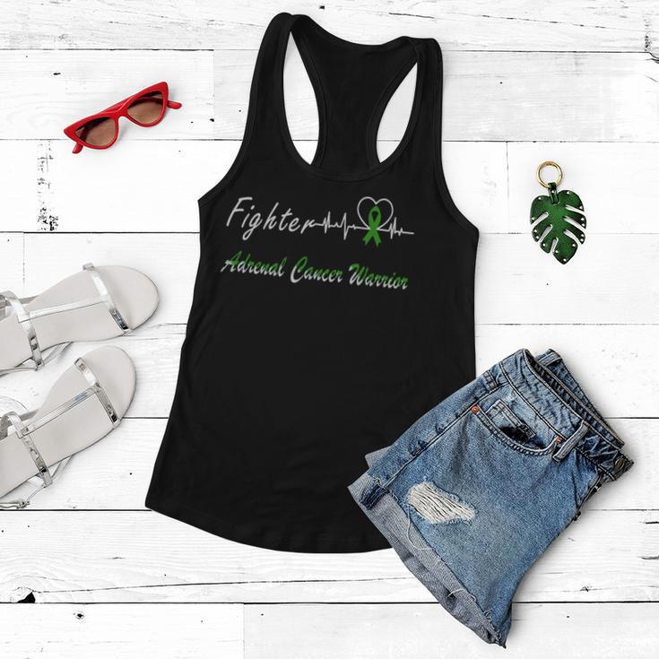 Fighter Adrenal Cancer Warrior Heartbeat Green Ribbon Adrenal Cancer Adrenal Cancer Awareness Women Flowy Tank