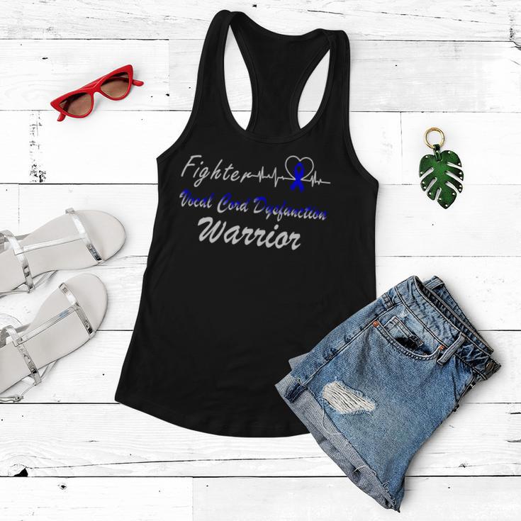 Fighter Vocal Cord Dysfunction Warrior Heartbeat Blue Ribbon Vcd Vocal Cord Dysfunction Awareness Women Flowy Tank