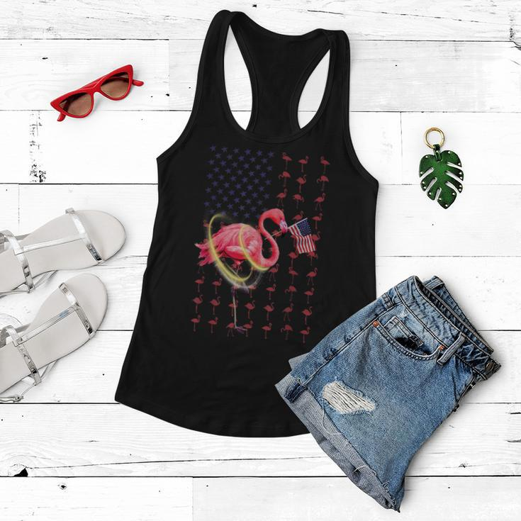 Flamingo American Usa Flag 4Th Of July Funny Patriotic Women Flowy Tank