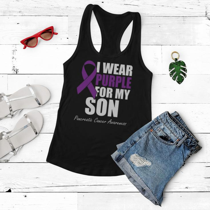 I Wear Purple For My Son Pancreatic Cancer Awareness Women Flowy Tank