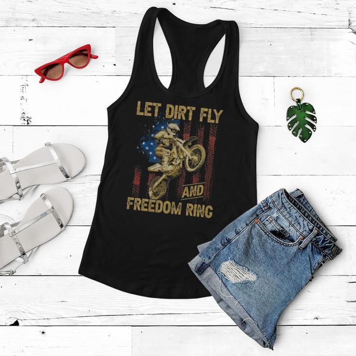Motorcycle Let Dirt Fly And Freedom Ring Independence Day Women Flowy Tank