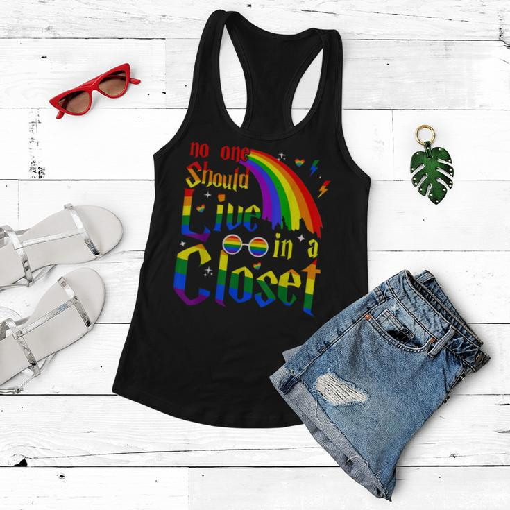 No One Should Live In A Closet Lgbt-Q Gay Pride Proud Ally Women Flowy Tank