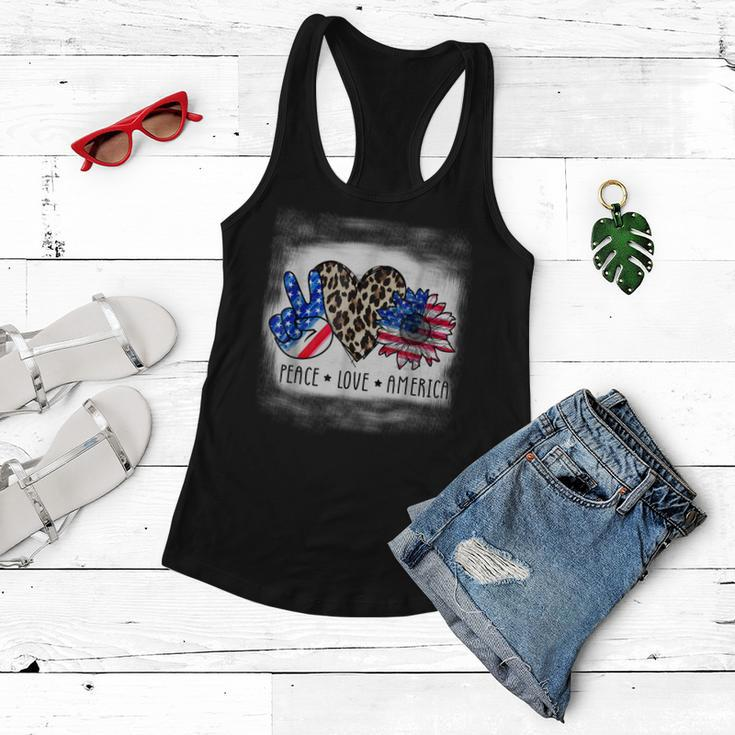 Peace Love America Bleached With Leopard Sunflower Us Flag V2 Women Flowy Tank